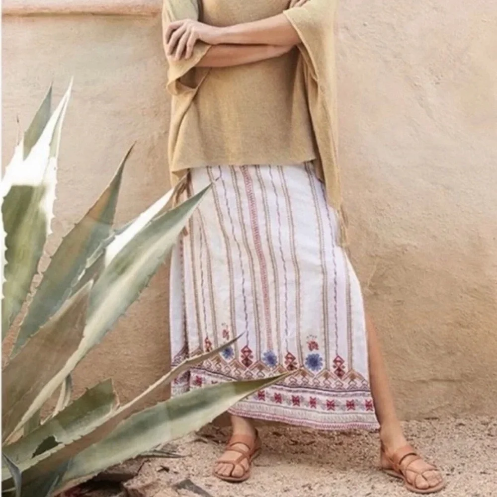 Johnny Was Los Angeles Frederique Embroidered Linen Boho Maxi Skirt XS Festival - Picture 2 of 11